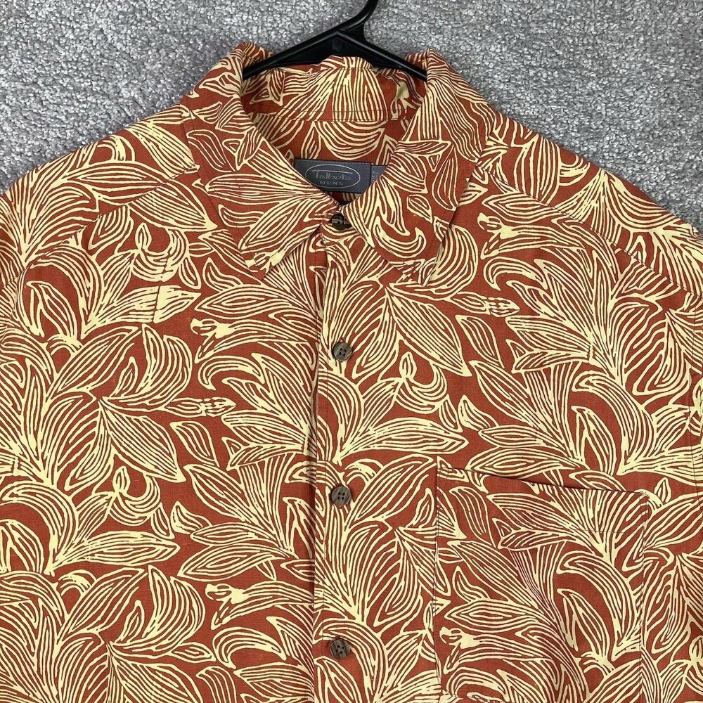 Talbots Mens Silk Linen Hawaiian Shirt Large Orange Floral Tropical Resort Wear